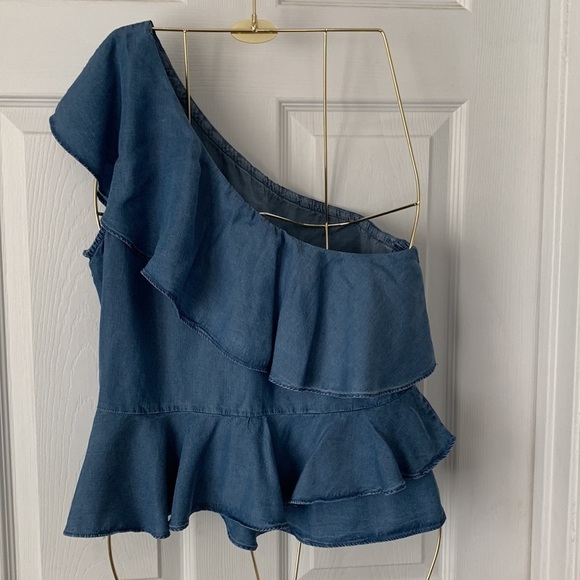 HIGHLINE Collection Ruffled Blue Blouse Size M #058 - Picture 3 of 8